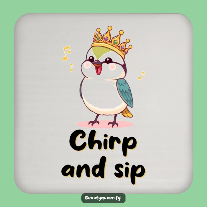 Funny Chickadee Drink Coaster: Royal Singing Bird Decor Gift