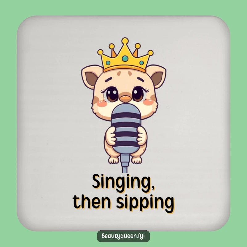 Funny Drink Coaster: Curious animal crown askew microphone, protect with intrigue