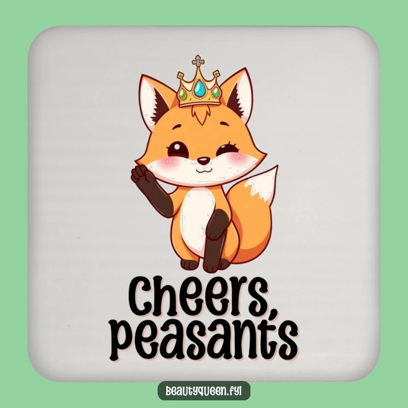 Funny Fox Crown Coaster: Regal Protection, Perfect Funny Gift