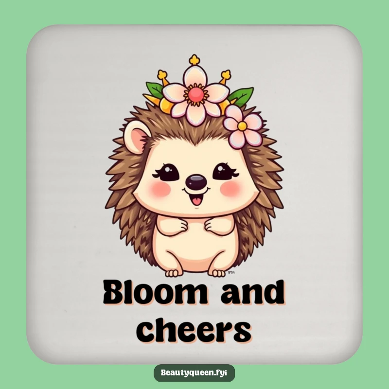 Funny Hedgehog Drink Coaster: Royal Flower Crown Table Decor Gift