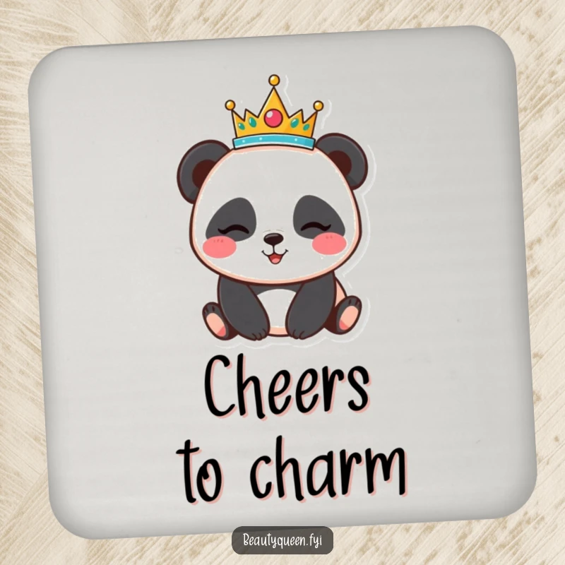 Funny panda tiara coaster, winking bear protecting surfaces, adds playful humor to drinks, a charming and funny gift accessory.