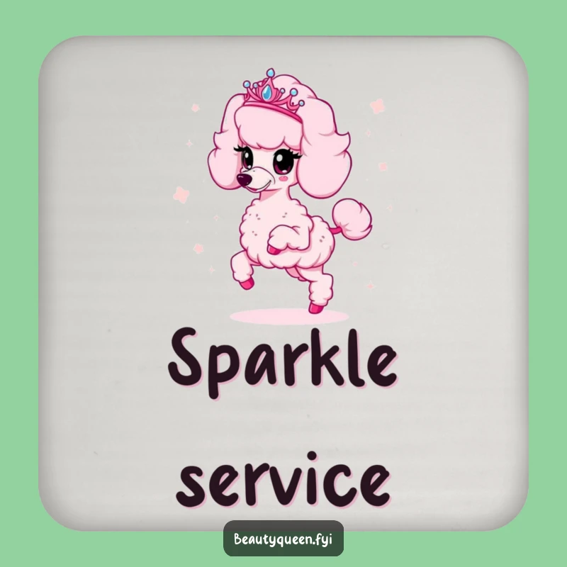 Funny Poodle Coaster Set: Sparkly Tiara Dog Drink Protection