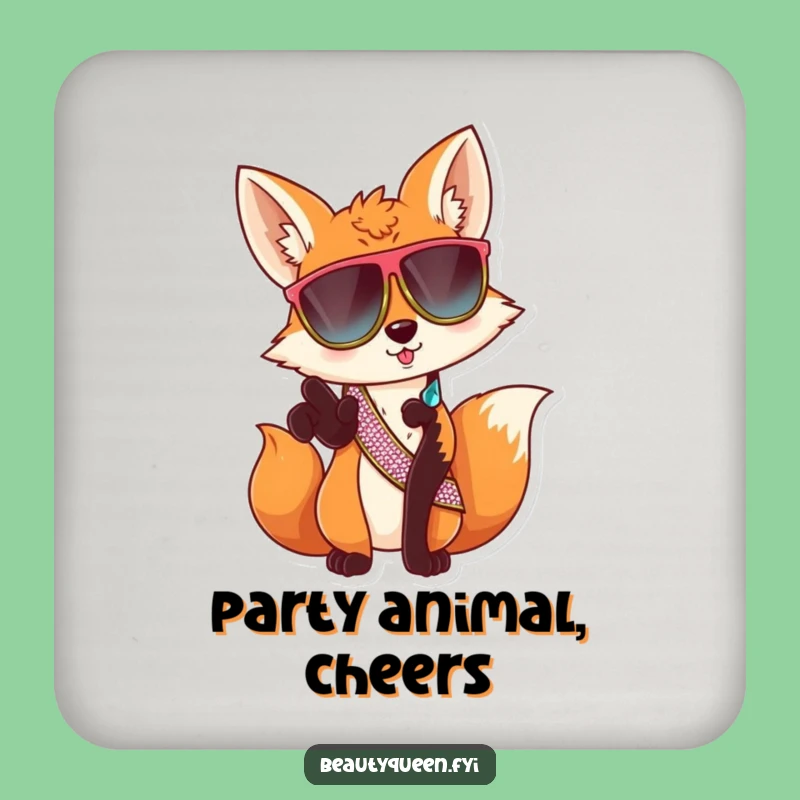 Funny Fox Sunglasses Coaster - Sassy Animal Drink Protector - Humorous Gift Set