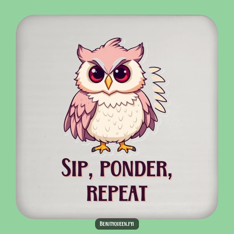 Funny Chic Owl Coaster Set: Fashionable Feathered Boa Owl Table Protector, Perfect Gift!