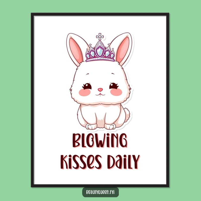 Funny Rabbit Tiara Poster: Adorable Fluffy Kiss, Whimsical Wall Art Gift for Decor