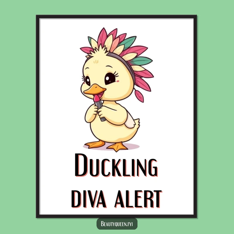 Funny Duckling Glam Poster: Adorable Bird with Lipstick Art, Humorous Wall Decor