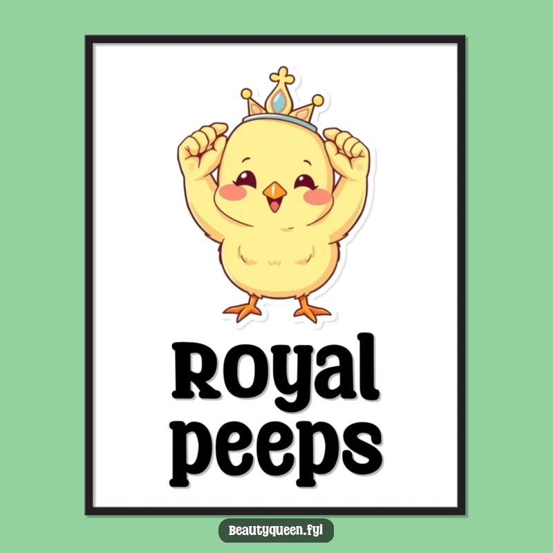 Funny Chick Tiara Poster: Cheerful Royal Peep Art - Wall Decor Gift