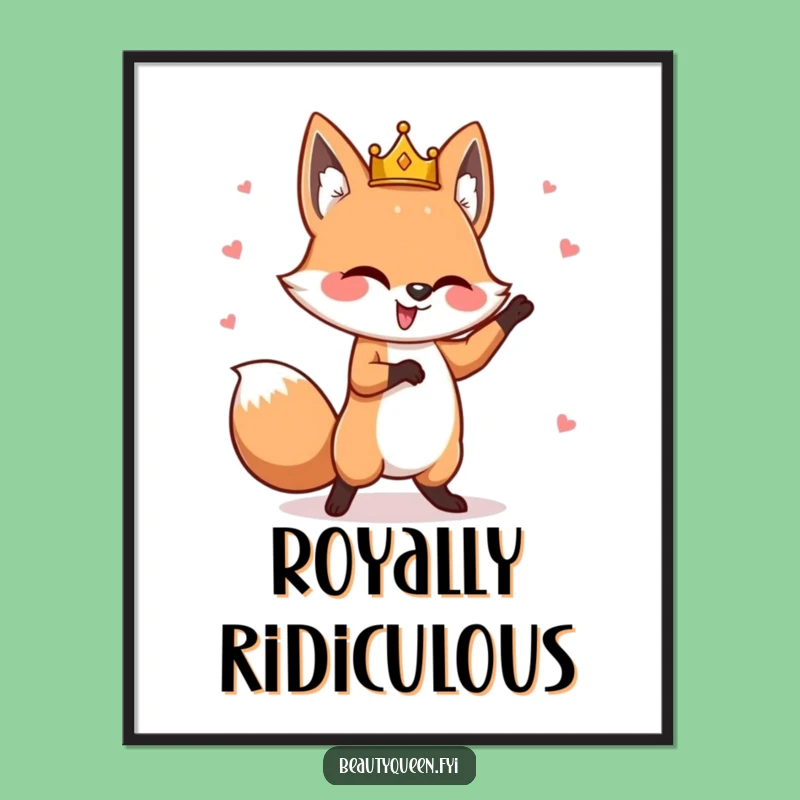 Funny Fox Poster: Whimsical Dancer Art, Askew Crown, Playful Wall Decor