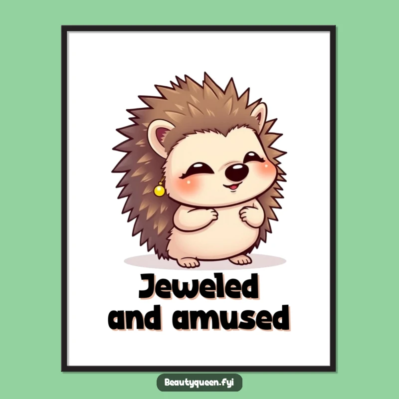 Funny Giggling Hedgehog Poster: Cute Curtsy Wall Art with Tiny Earrings, Perfect Gift!
