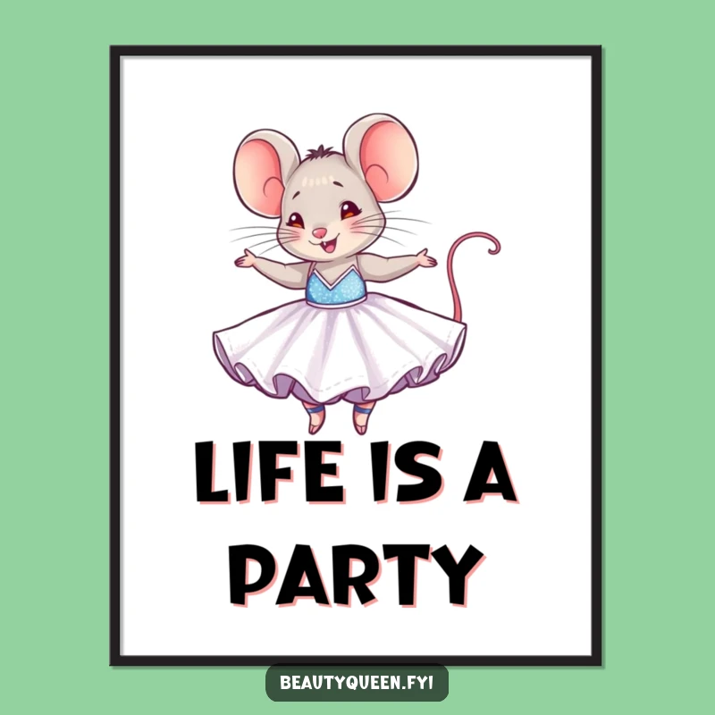 Funny Mouse Poster: Joyful Dancer Art, Dazzling Ballgown, Whimsical Wall Decor
