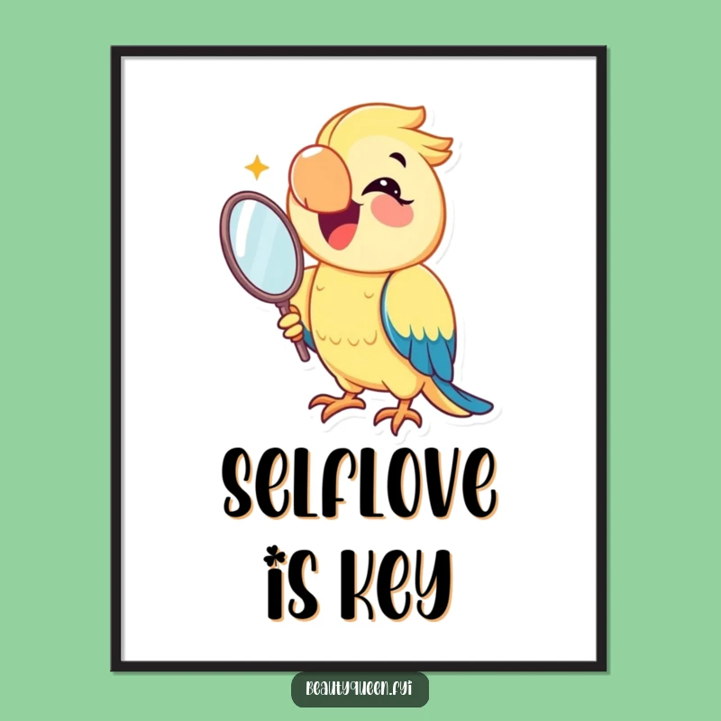 Funny Parrot Mirror Poster: Dazzling Smile Art Gift for Joyful Wall Decor