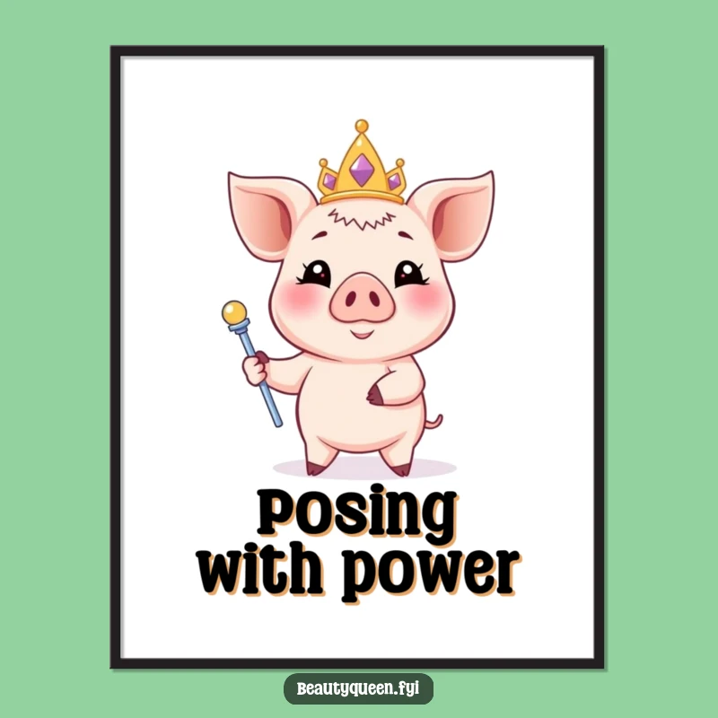 Funny Piglet Tiara Poster: Elegant Porker Pose, Regal Wall Art & Hilarious Gift
