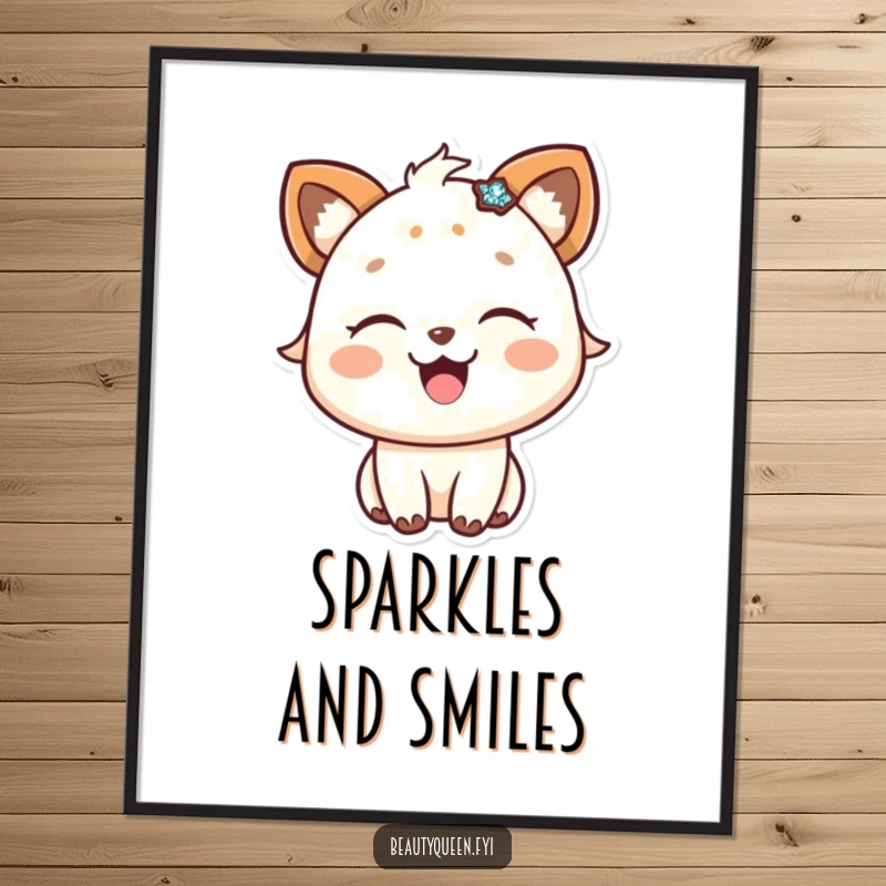 Funny poster art of a happy animal with eyes closed in delight, accessorized with a glittering, sparkly item.
