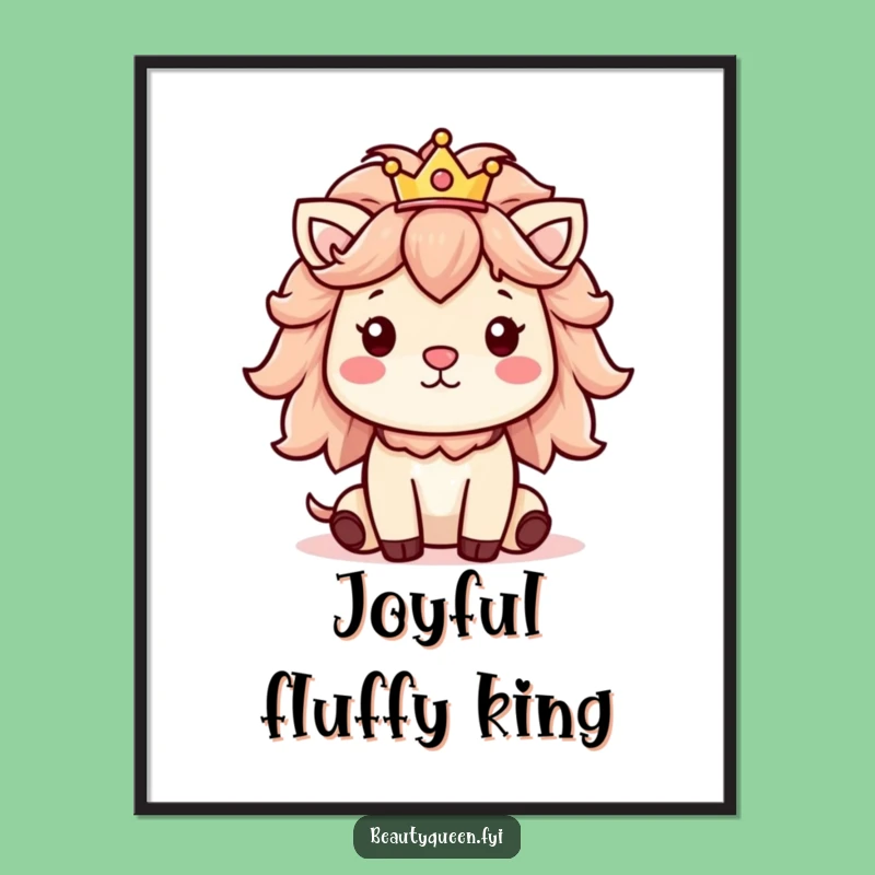 Funny Poster: Cheerful animal fluffy mane and crown, regal wall art