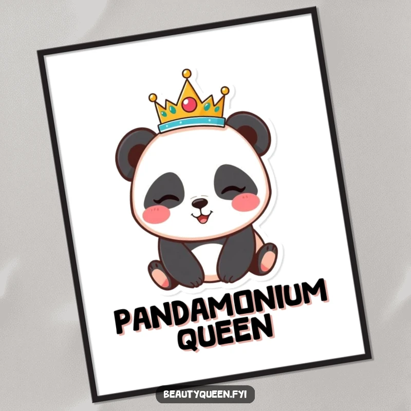 Funny panda tiara poster, winking bear artwork, conveying playfulness and cheer, a delightful and humorous wall decor. A funny gift.