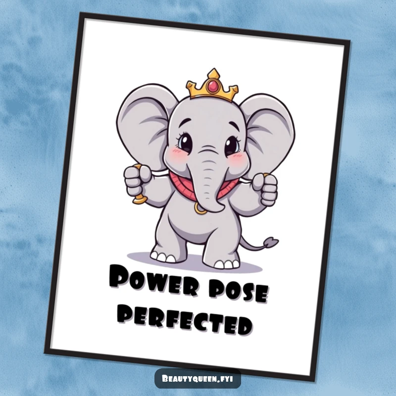 Funny elephant poster featuring a charmingly regal elephant in a dramatic pose with a scepter, adding a majestic and humorous touch to any wall.