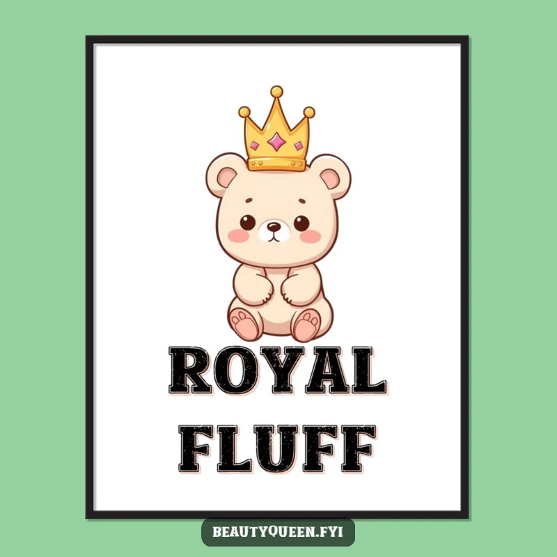 Funny Bear Poster: Cute Crown Balancing Cub Art for Walls