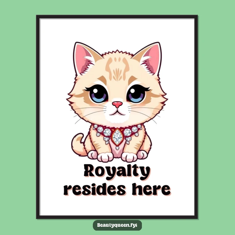 Funny Poster: Majestic Cat, Rhinestone Collar Art, Chic & Funny Gift!
