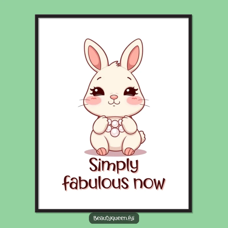 Funny Bunny Necklace Poster - Blushing Rabbit Art Print - Chic & Humorous Decor