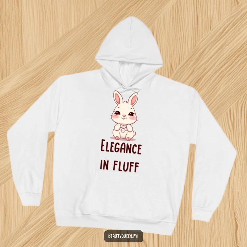 Funny bunny necklace hoodie, cozy sweatshirt with blushing rabbit, warm and humorous attire, a perfect funny gift for cute apparel lovers.