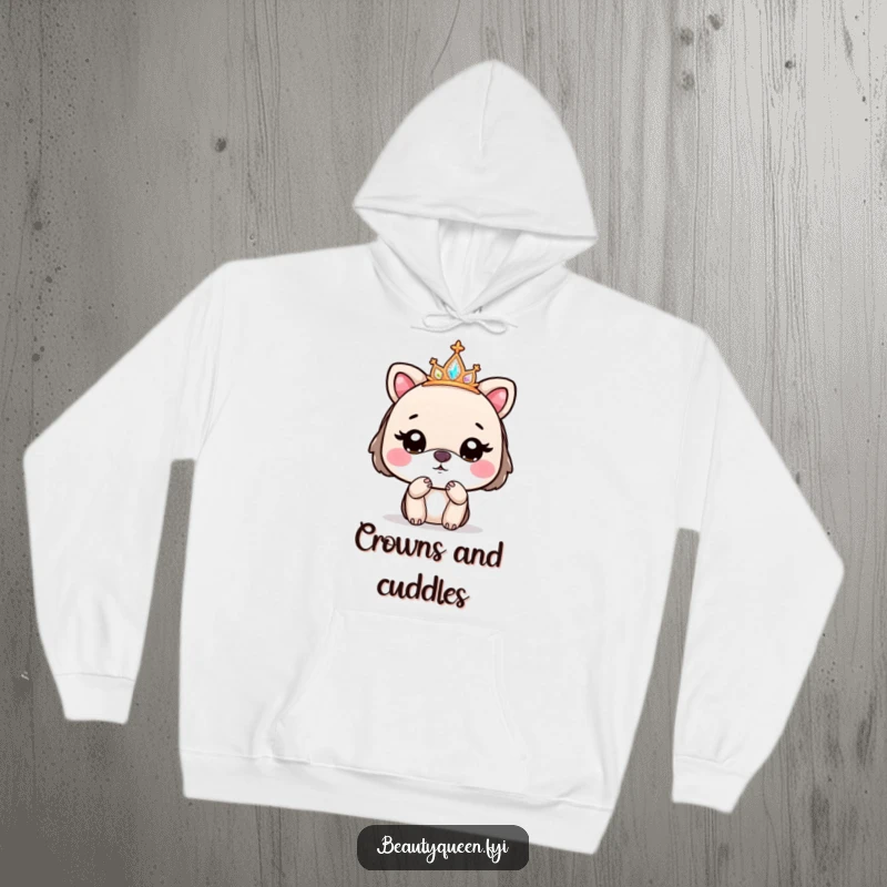 Funny hoodie depicting a cute animal wearing a sparkly tiara, sending a kiss goodbye with a charming demeanor.