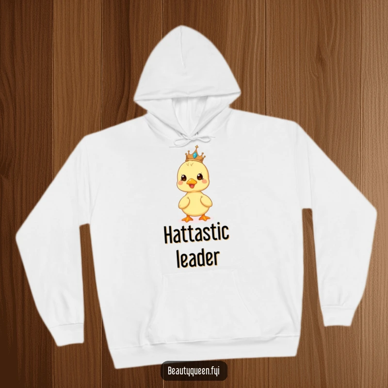 Funny hoodie featuring a cute duckling with a beaming smile, perfectly balancing a tiny tiara on its head.