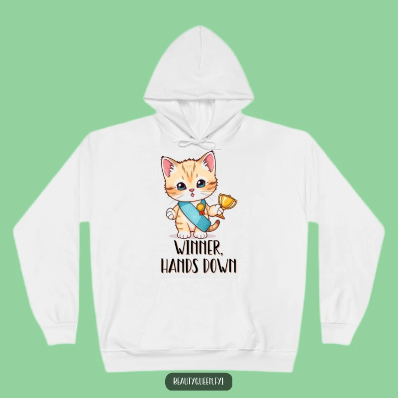 Funny Kitten Champion Hoodie: Cozy Tiny Winner Trophy & Glitter Sash - Perfect Gift