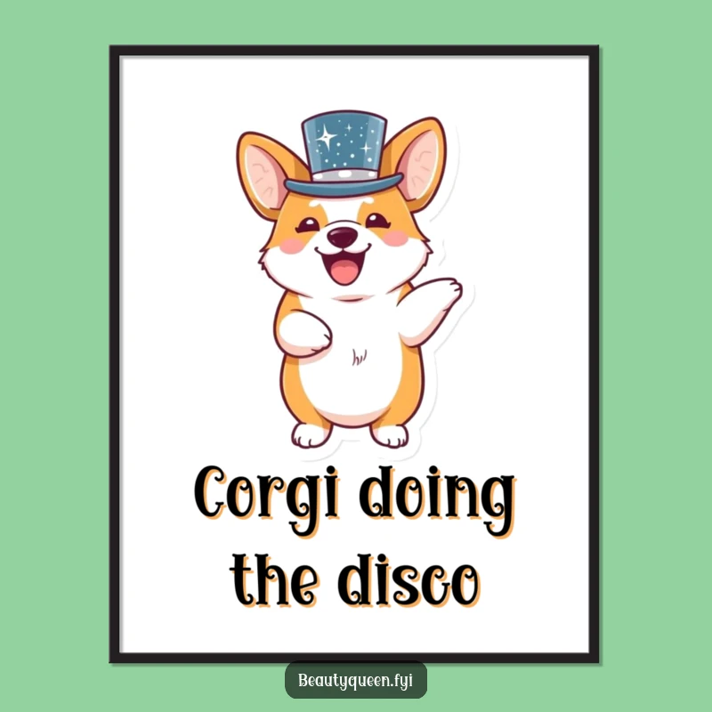 Funny Free Printable Wall Art: Dancing Corgi in Top Hat, Downloadable Decor for a Cheerful Home