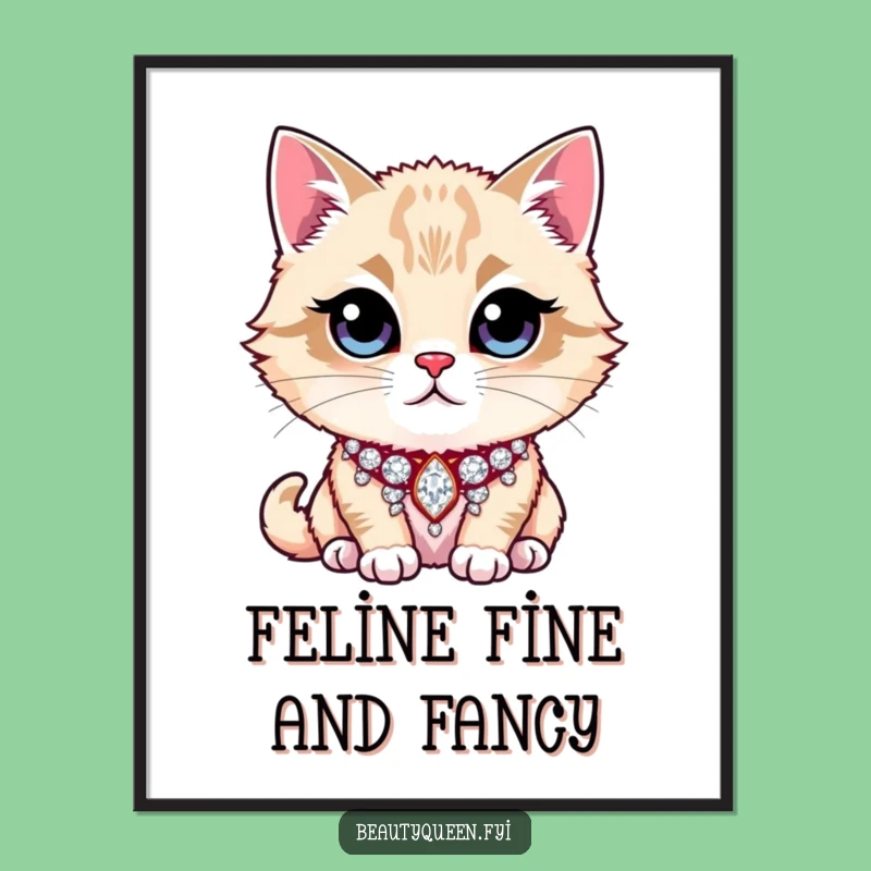 Free Printable Wall Art: Majestic Cat Rhinestone Collar Funny Downloadable Decor