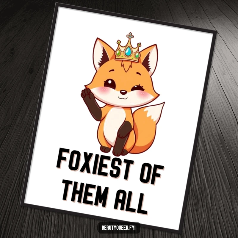 Funny Free Printable Wall Art: A playful fox with a shimmering crown poses elegantly, radiating sophisticated humor.