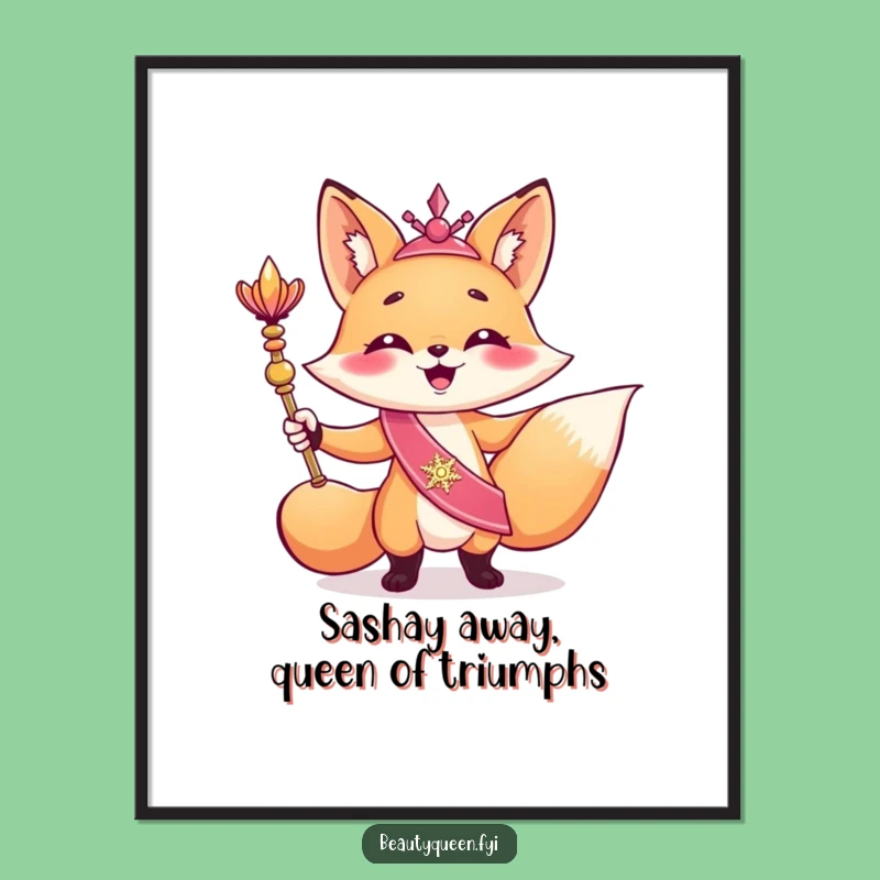 Free Printable Fox Wall Art: Giggling Fox Scepter Style! Humorous Downloadable Decor.