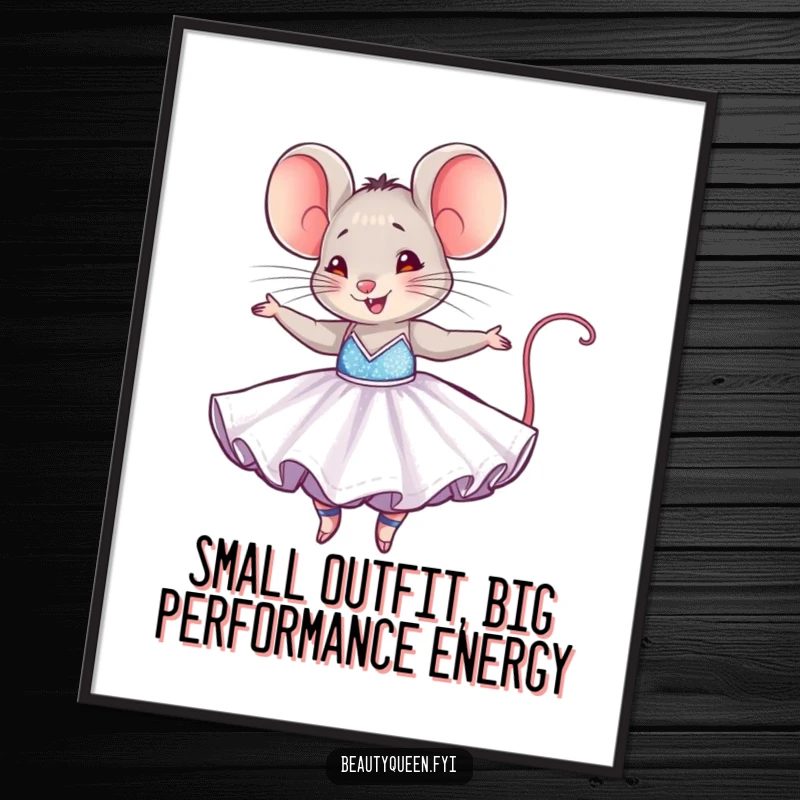 Funny Free Printable Mouse Wall Art: A tiny mouse dressed in a dazzling ballgown, captured mid-twirl with pure joy.