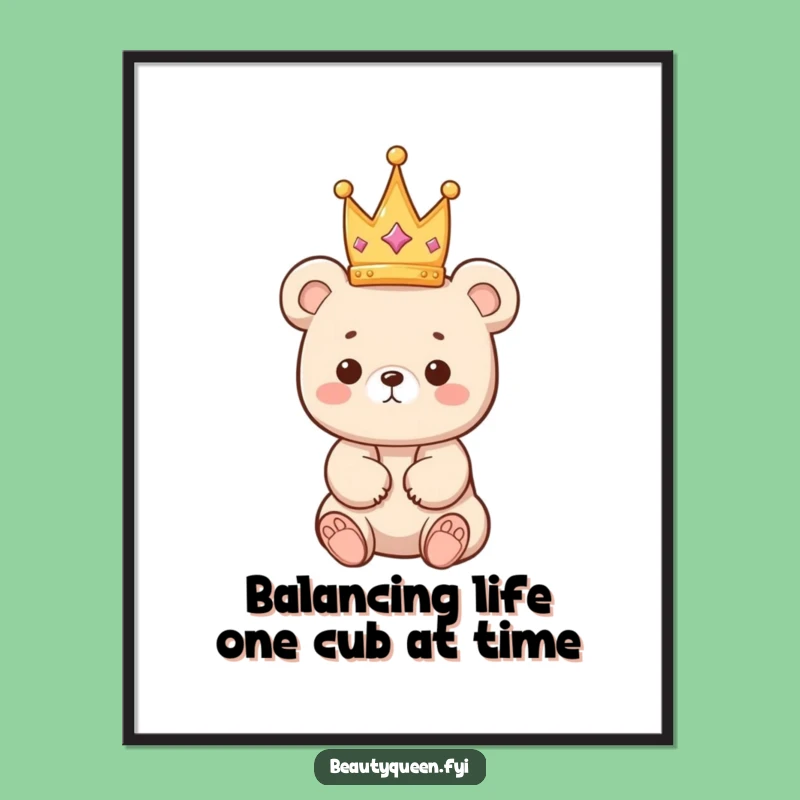 Funny Free Printable Wall Art: Bear Cub Crown Downloadable Art Gift