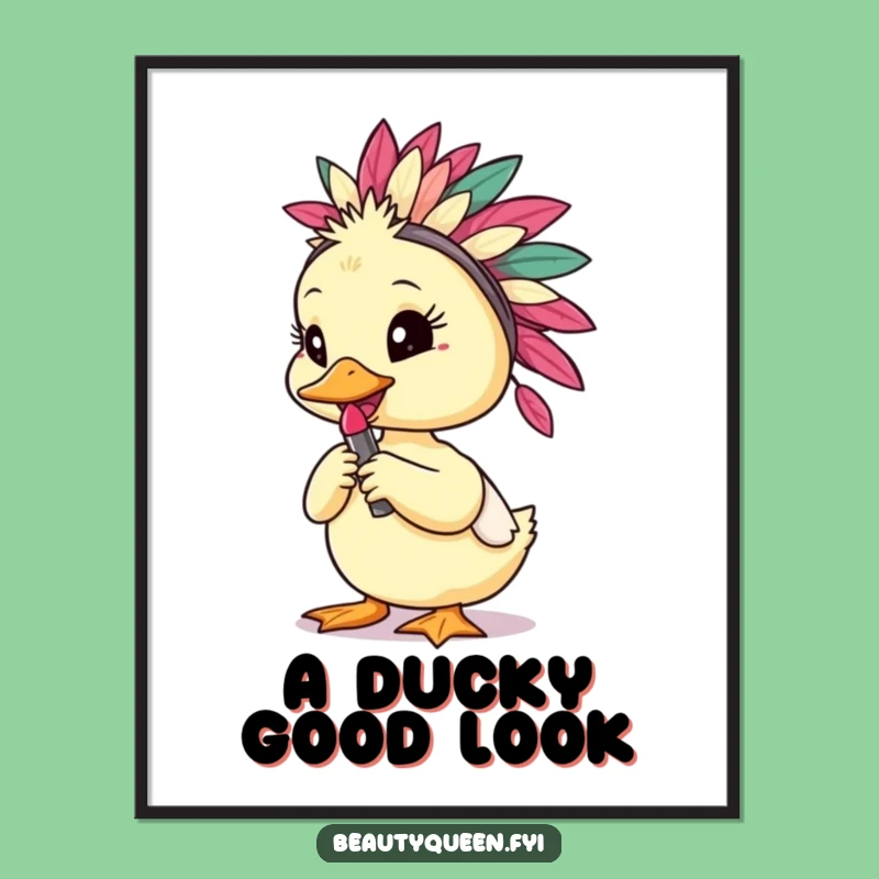 Funny Free Printable Wall Art: Chic Duckling with Lipstick, Downloadable Decor for a Quirky Space