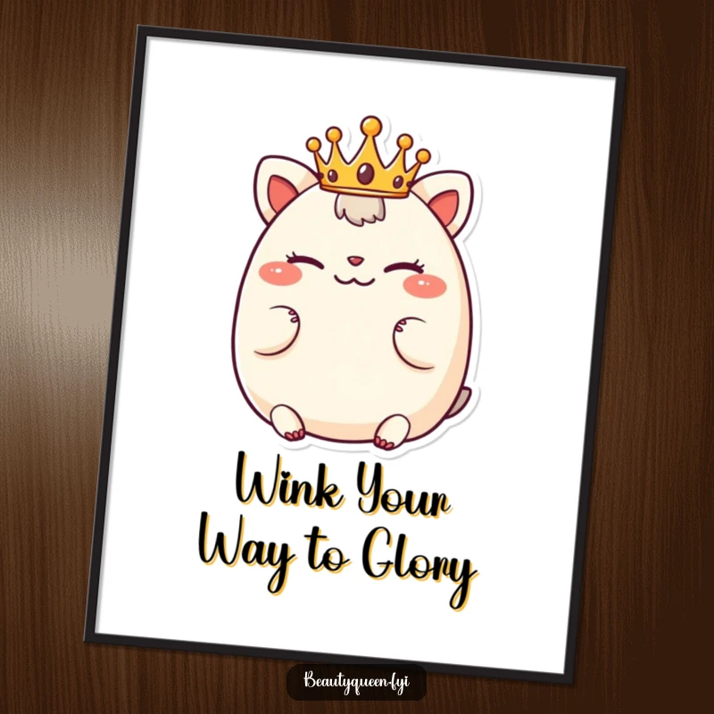 Funny Free Printable Wall Art displays a chubby animal character wearing a tiny crown, winking playfully, bringing a touch of cute humor to any room.
