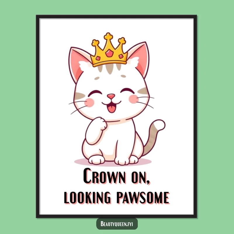 Funny Free Printable Wall Art: Crowned Cat Pose Downloadable Decor