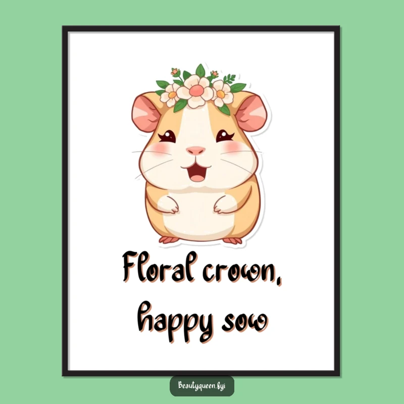 Funny Free Printable Wall Art: Guinea Pig Floral Wink Downloadable Decor