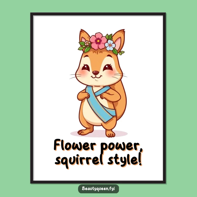 Funny Free Printable Wall Art: Strutting Squirrel Flower Crown Sash Decor