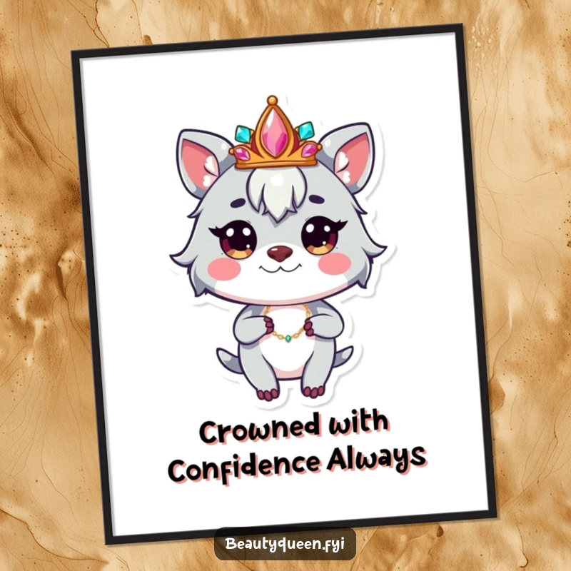 Funny Free Printable Wall Art features a whimsical animal character, a jeweled crown, striking a confident pose, perfect for adding personality to any room.