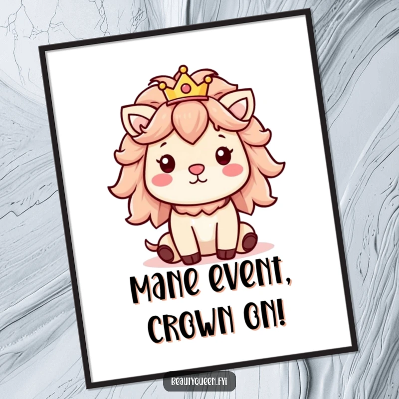 Free Printable Wall Art: Cheerful animal with fluffy mane and tiny crown, bringing smiles and charm to walls.