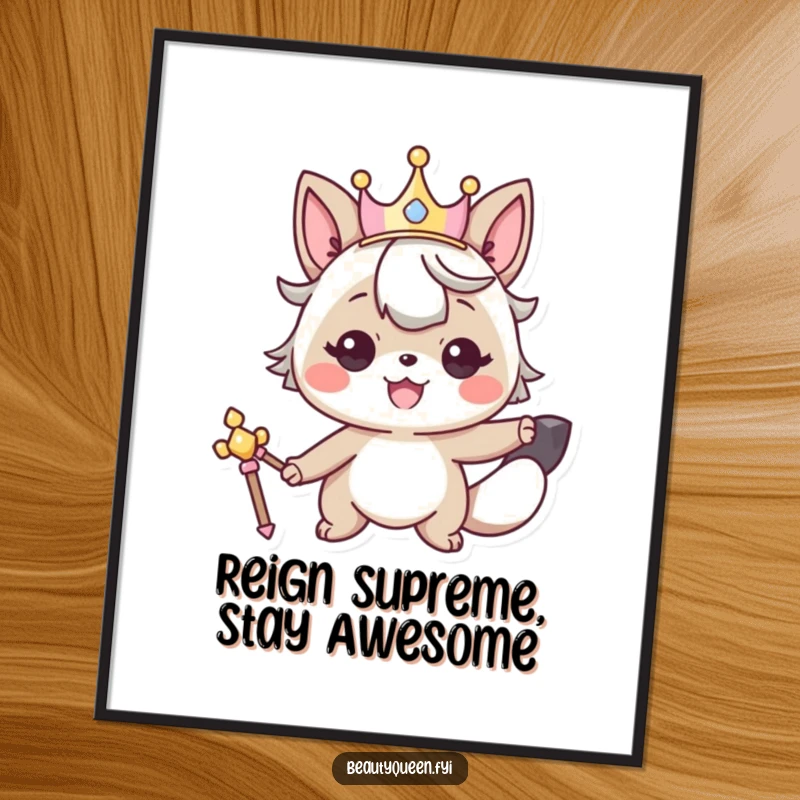 Funny Free Printable Wall Art displays a smiling animal character, crowned and holding a scepter, in a confident and humorous royal pose.