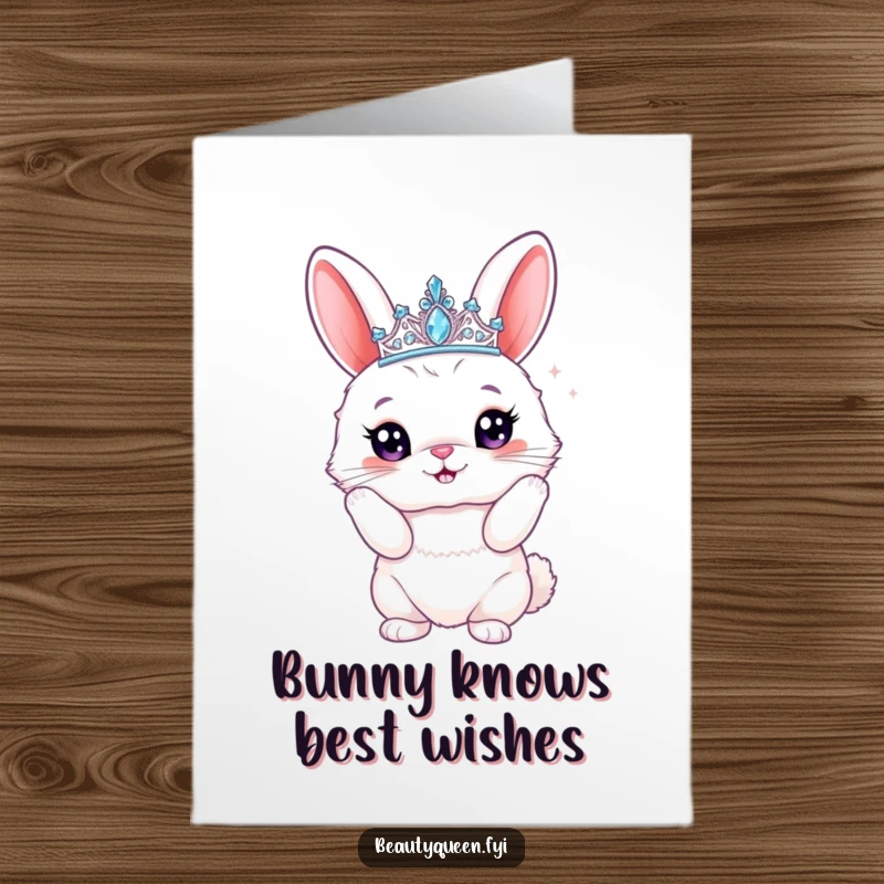 Funny Free Printable Birthday Card: A fluffy bunny wearing a sparkly tiara hits a proud pose, ready to celebrate with downloadable joy.