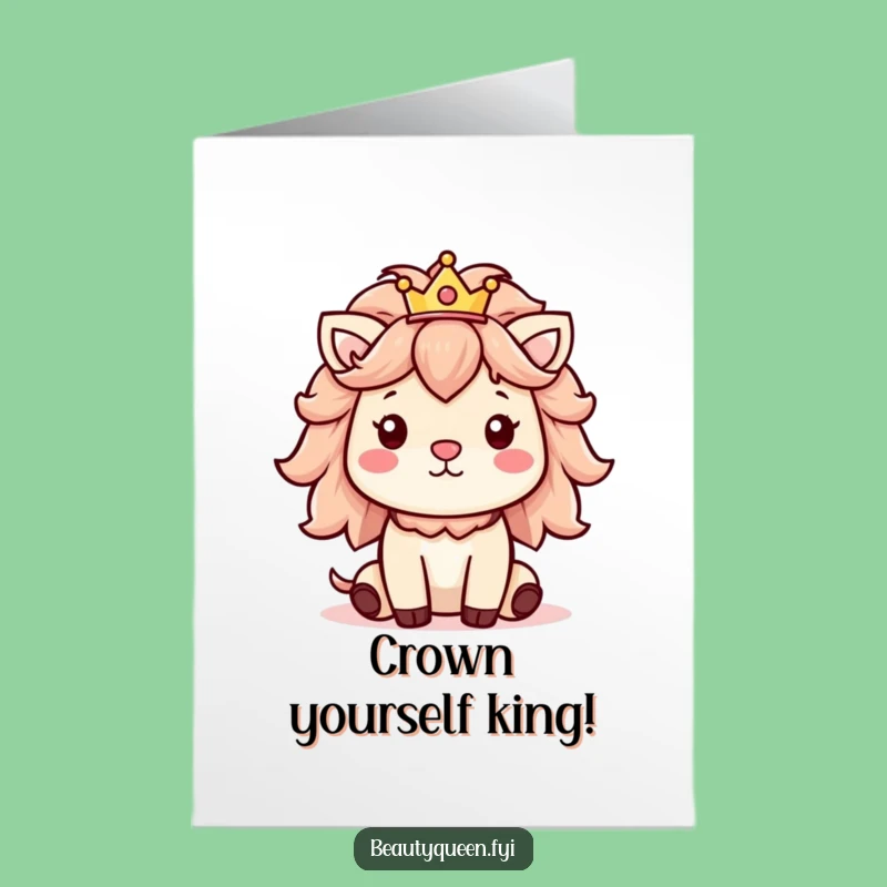 Free Printable Birthday Card: Cheerful Animal with Mane and Crown, Funny Download