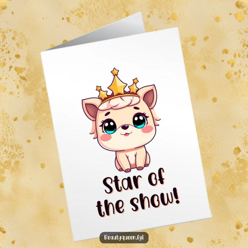 Free Printable Birthday Card: Sweet animal amazed, wearing a star crown, celebrating a magical birthday moment.