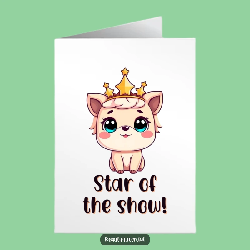 Free Printable Birthday Card: Amazed Animal with Star Crown, Joyful Humorous Download