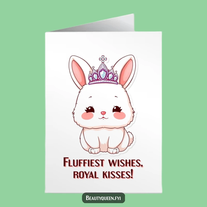 Free Printable Birthday Card: Fluffy Rabbit Tiara Kiss - Funny Downloadable Gift