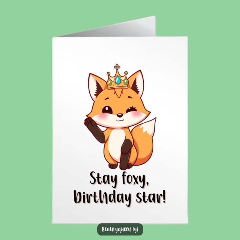 Free Printable Fox Birthday Card: Funny Crowned King Digital Download Gift