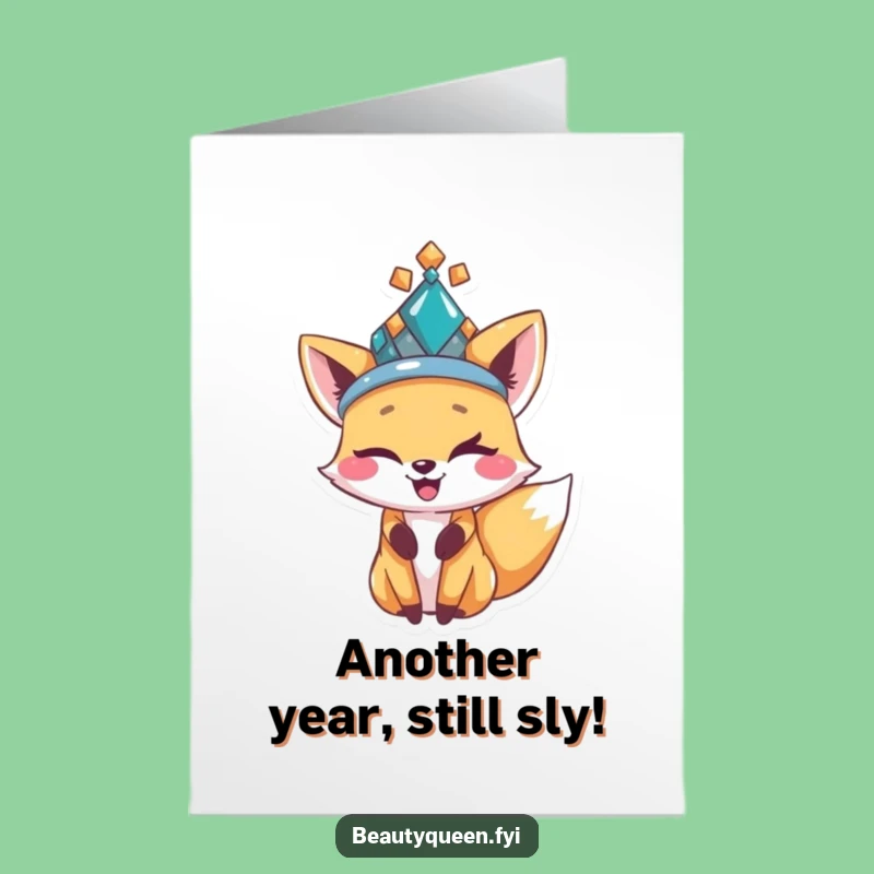 Free Printable Fox Birthday Card: Witty Bejeweled Hat Downloadable Greeting