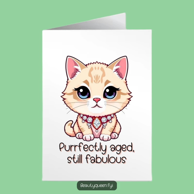 Free Printable Funny Birthday Card: Majestic Cat Rhinestone Collar Downloadable Gift
