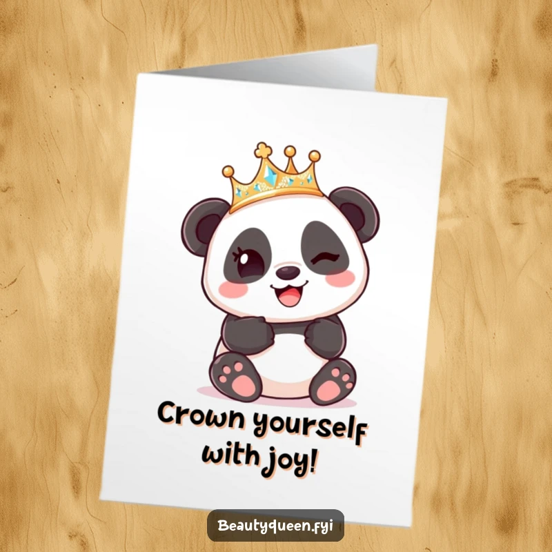 Funny Free Printable Birthday Card featuring a happy panda wearing a crown and winking.